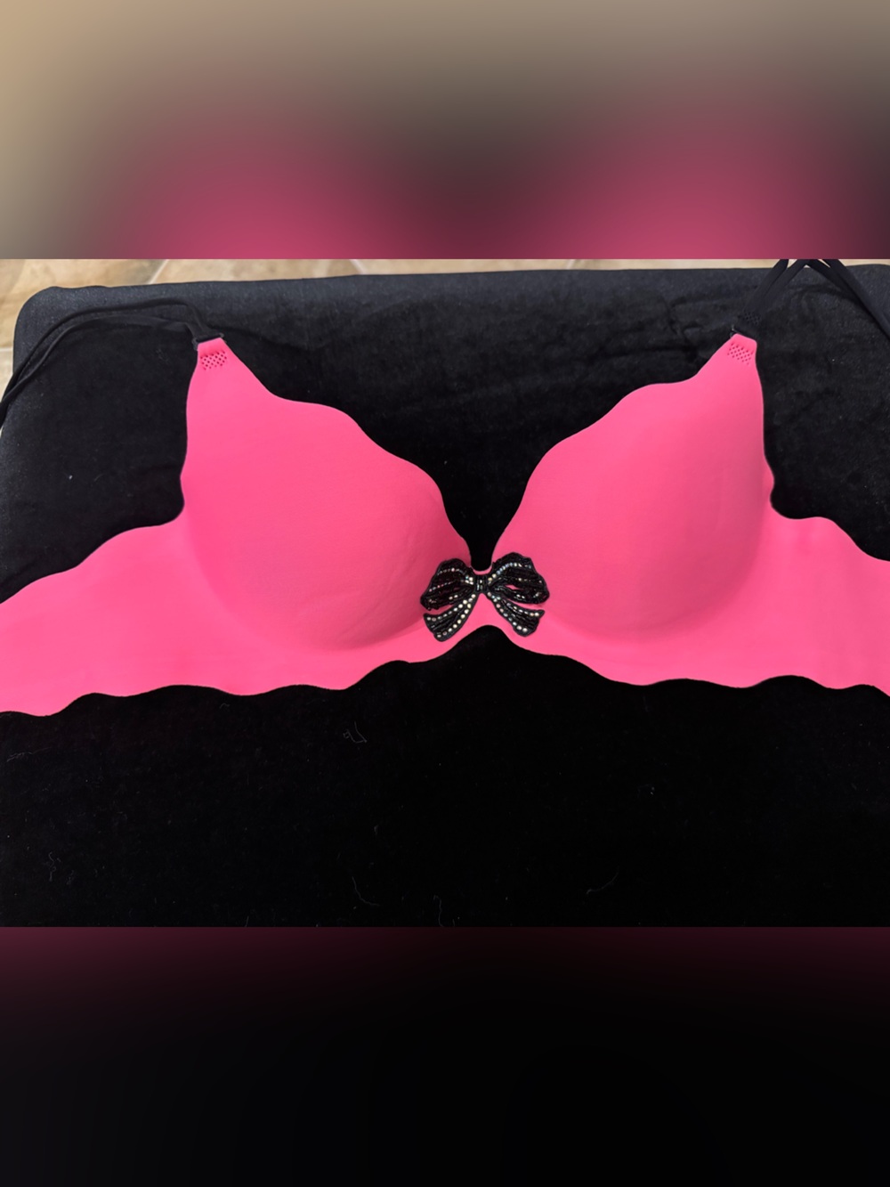 Victoria's Secret Hot Pink Seamless Scallop-Edge Push-Up Bra with Black Bow
